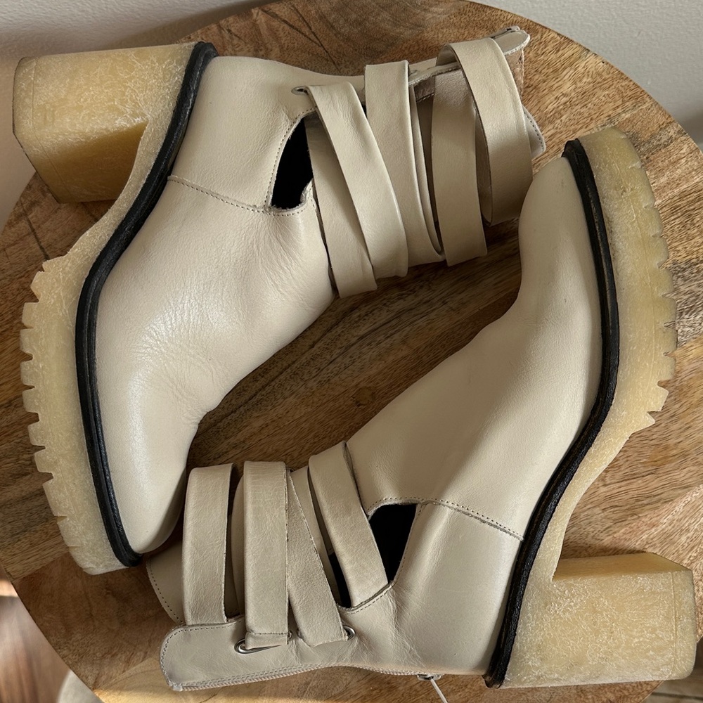 Free People Ivory Strappy Heeled Boots